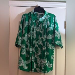 Roaman's Emerald Green Paisley Short-Sleeve Button-Down Shirt 16W